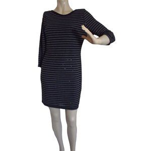 Express M Gray Black Striped Sequined Shift Sweater Dress sequins scoop back